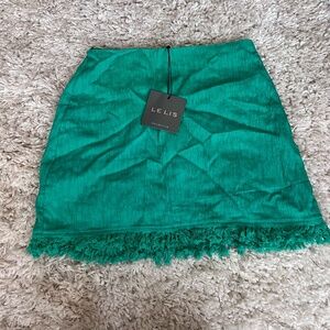 Le Lis Green Mini Skirt With Fringe